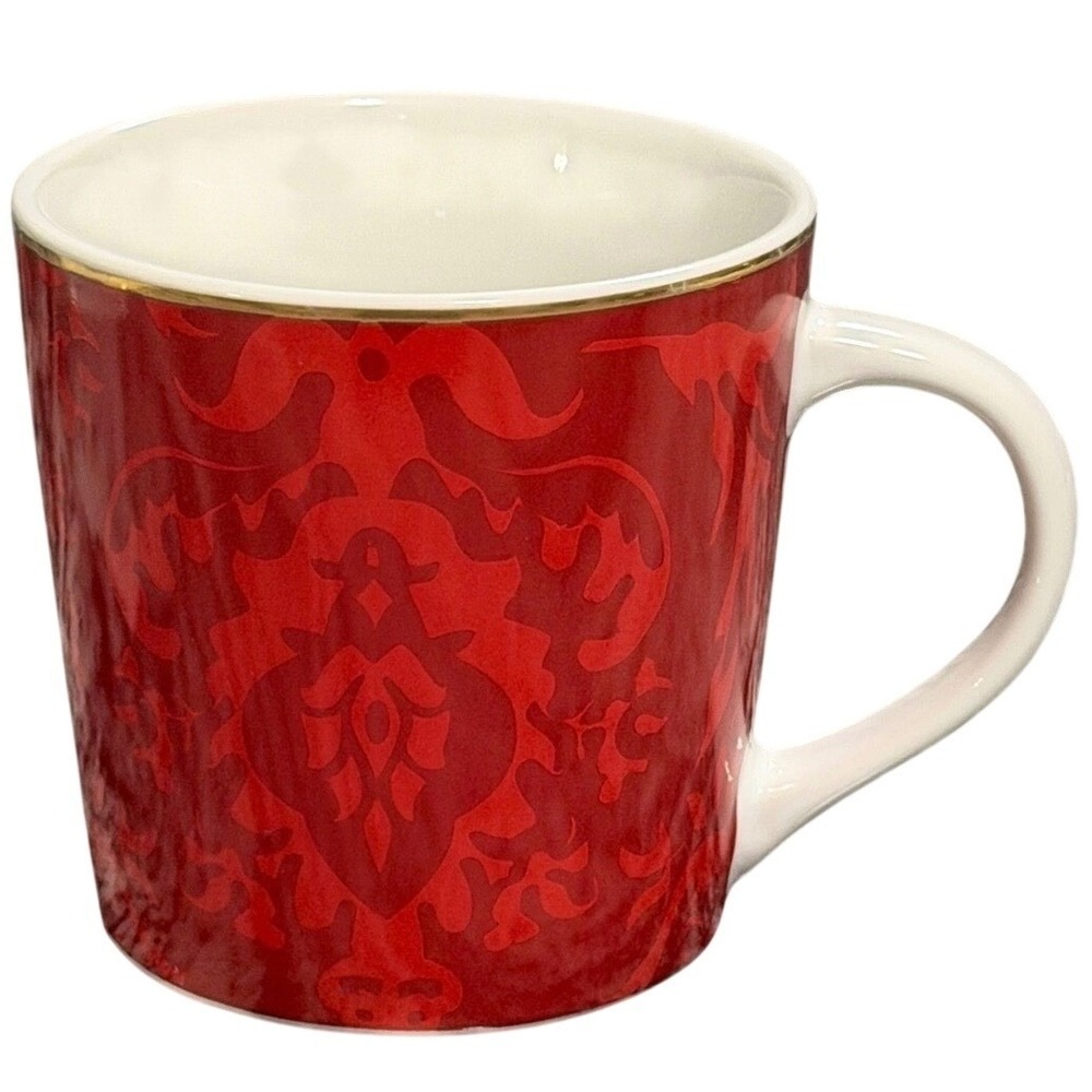 Starbucks 2004 Tapestry Brocade Coffee Mug Cup 16 oz Teacup Red Demask‎ Gold Rim